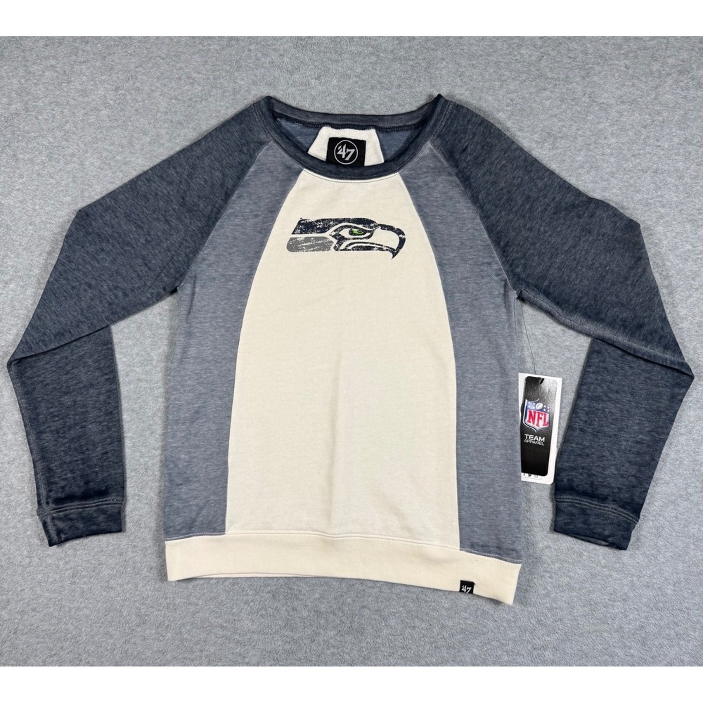 47 Brand Seattle Seahawks NFL Fade Out Block Crew Sweatshirt Grey Sandstone S